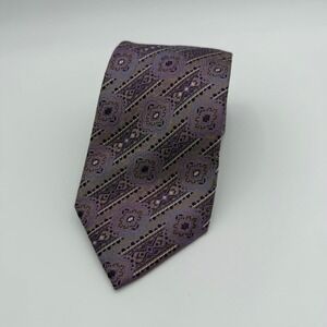 Emilio Ponti Roma Milano Mens Purple Gold Geometric Medallion Woven Silk Tie